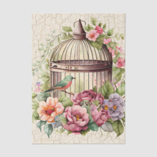 Floral Bird Cage Crackle Background Decoupage Tissue Paper
