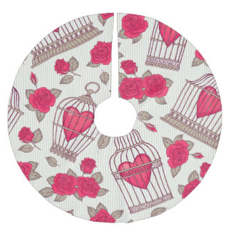Floral Bird Cages Roses Pattern Brushed Polyester Tree Skirt