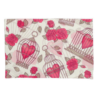 Floral Bird Cages Roses Pattern Pillowcase