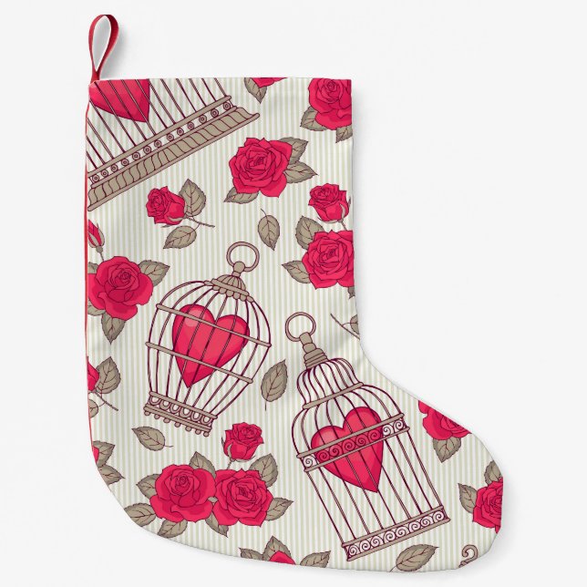 Floral Bird Cages Roses Pattern Small Christmas Stocking (Front)