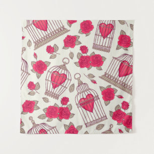 Floral Bird Cages Roses Pattern Tapestry