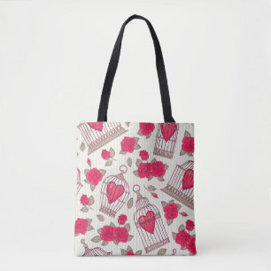 Floral Bird Cages Roses Pattern Tote Bag