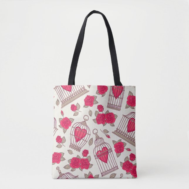 Floral Bird Cages Roses Pattern Tote Bag (Front)