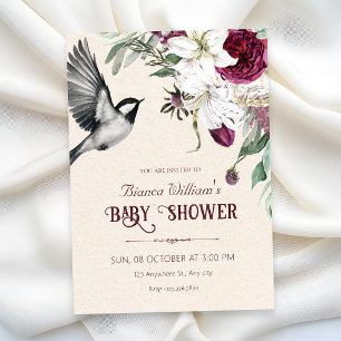 Floral bird elegant baby shower save the date