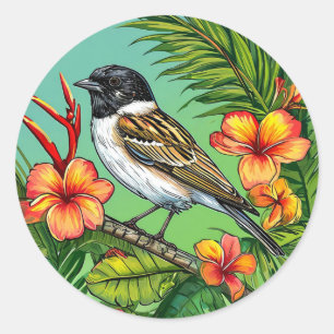 Floral Bird Exotic Nature Botanical Decor 🌺🌴 Classic Round Sticker