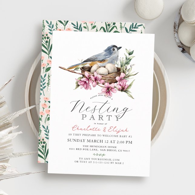 Floral Bird Nest Nesting Party Baby Shower Invitation (Creator Uploaded)
