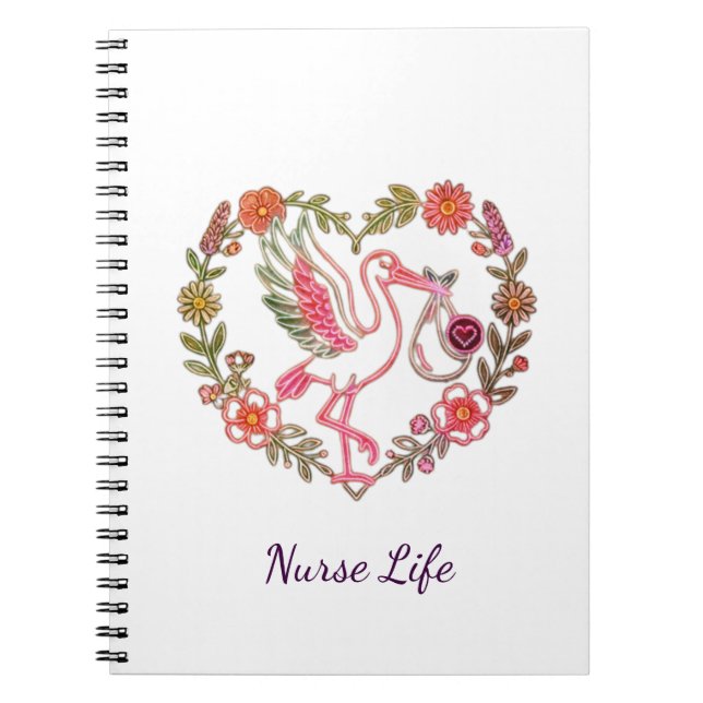 Floral Bird Nurse Life Design Notebook (Front)