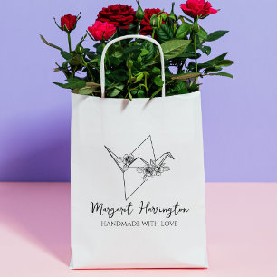 Floral Bird Origami Custom Handmade With Love Rubber Stamp