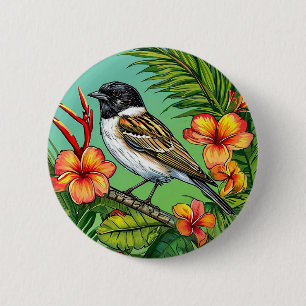 Floral Bird ornament 6 Cm Round Badge