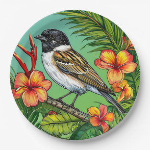 Floral Bird ornament Paper Plate