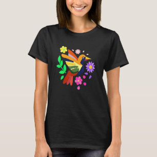 Floral Bird Otomi Mexican Embroidery Style Mexican T-Shirt