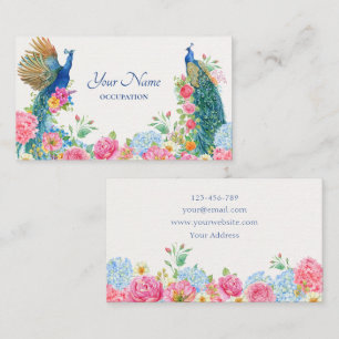 Floral bird peacock business card