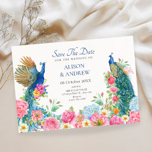 Floral bird peacock wedding save the date