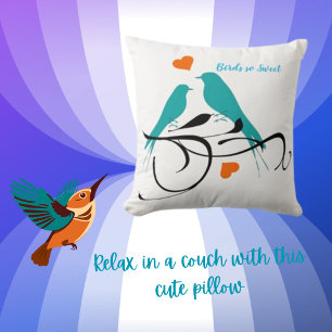 Floral & Bird Perched Swallow Heart Cushion