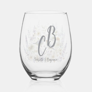 Floral Bird Personalized Best Mom Ever Script Mono Stemless Wine Glass