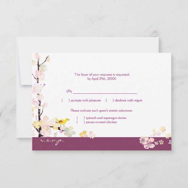 Floral Bird Sangria Wedding Menu Choice RSVP (Front)