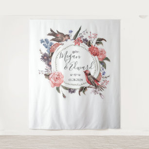 Floral Bird Wedding Backdrop Reception Decor Tapestry