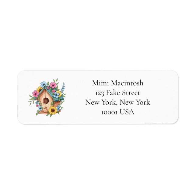 Floral Birdhouse Return Address Labels (Front)