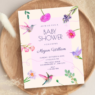 Floral birds baby shower invitation