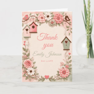 Floral Birds Baby Shower Thank You Card