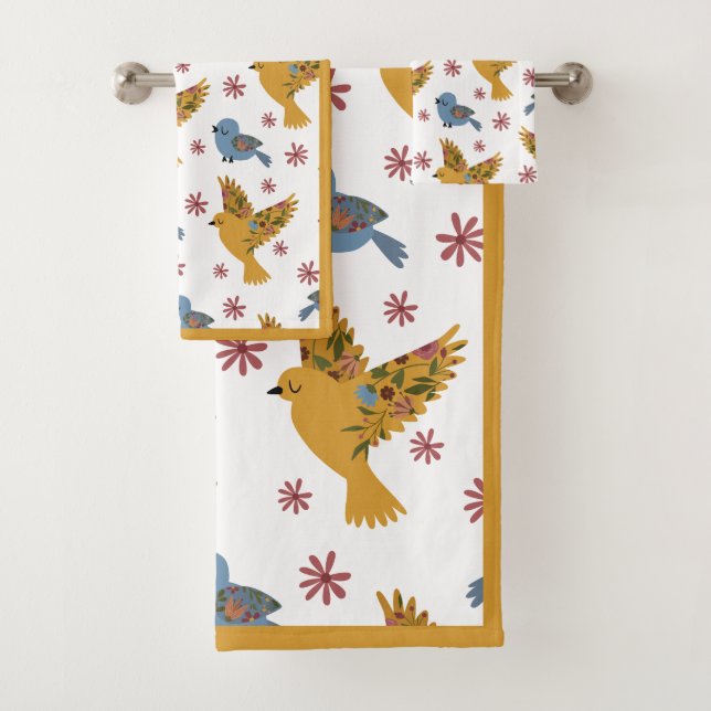 Floral Birds  Bath Towel Set (Insitu)