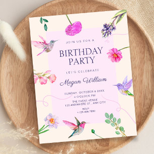 Floral birds birthday invitation