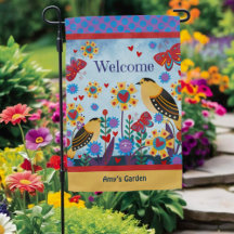 Floral Birds Garden Butterfly Welcome Custom Name