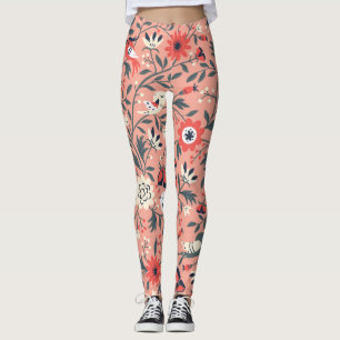 Floral Birds Hand Drawn Vintage Leggings