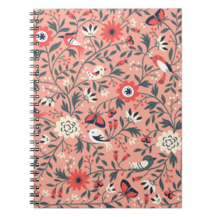 Floral Birds Hand Drawn Vintage Notebook