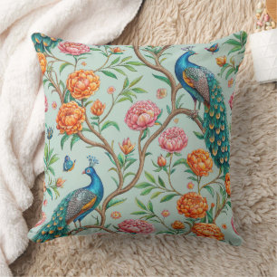 Floral Birds Pattern on Mint Background (10) Cushion