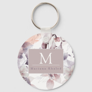 Floral Birds Purple and white nature baby shower Key Ring