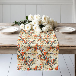 Floral Birds Table Runner Cosy Fall Dining Accent