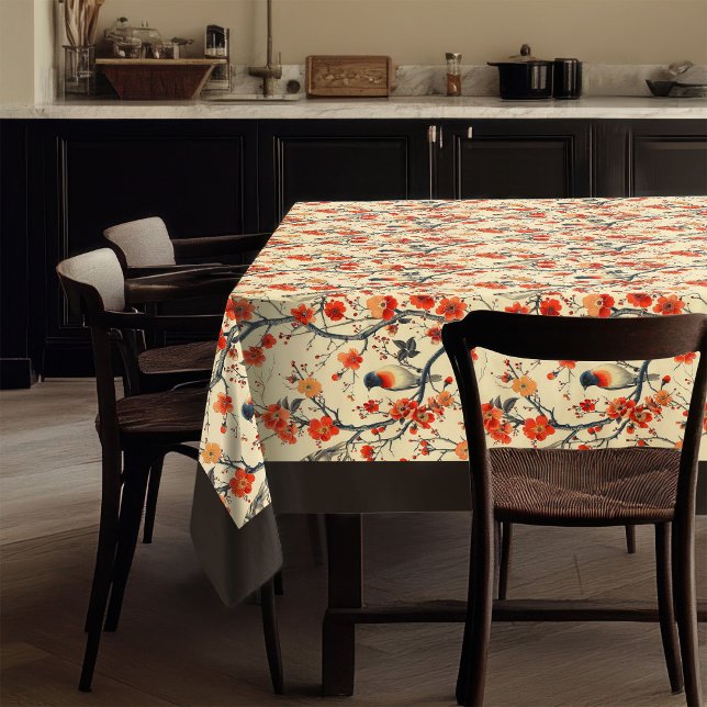 Floral Birds Tablecloth Cosy Fall Dining Accent (Floral Birds Tablecloth Cozy Fall Dining Accent)