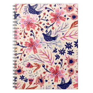 Floral, birds, vintage seamless pattern. notebook