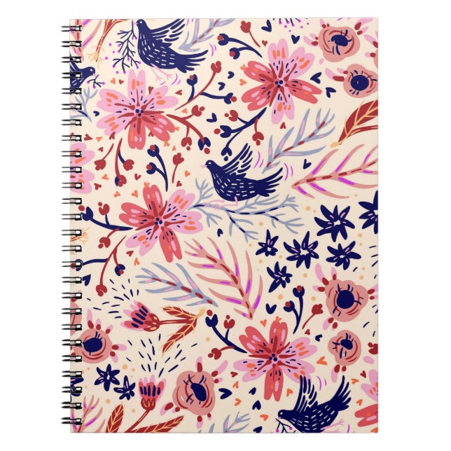 Floral, birds, vintage seamless pattern. notebook (Front)