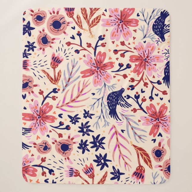 Floral, birds, vintage seamless pattern. sherpa blanket (Front)