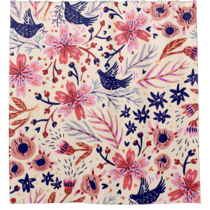 Floral, birds, vintage seamless pattern. shower curtain