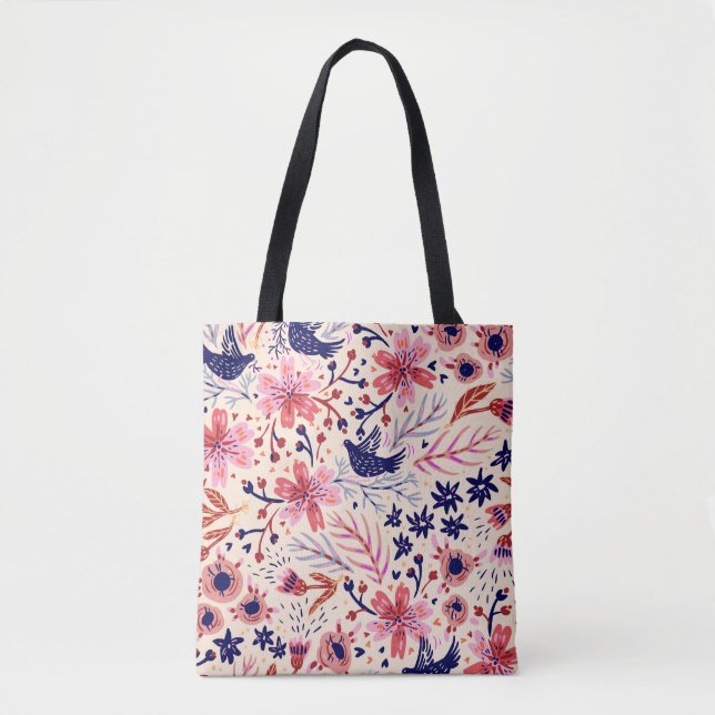 Floral, birds, vintage seamless pattern. tote bag (Front)