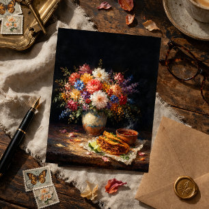 Floral Birria Still Life Art Postcard