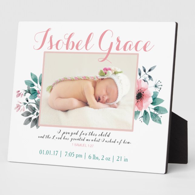 Floral Birth Announcement with Bible Verse Plaque (Side)