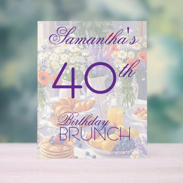 Floral Birthday Brunch Acrylic Table Sign (Neutral)