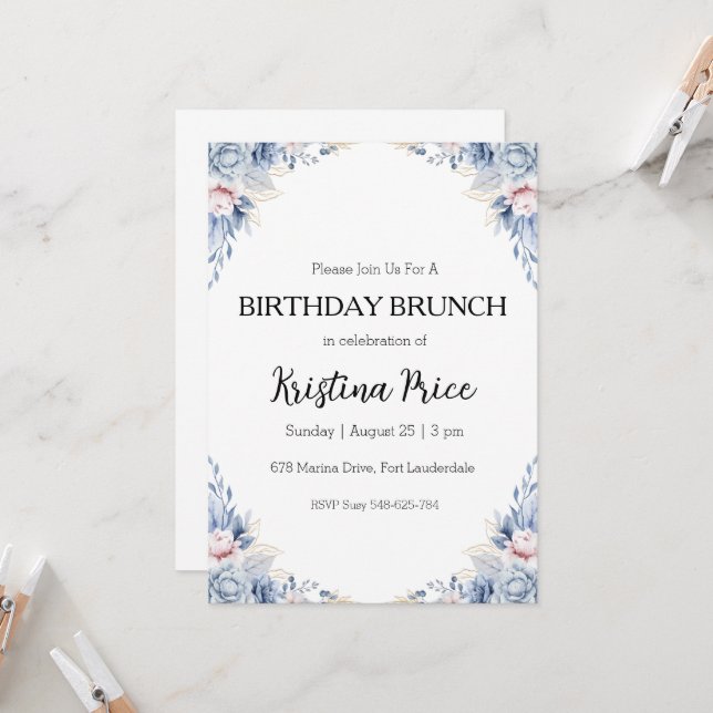 floral birthday brunch invitation (Front/Back In Situ)