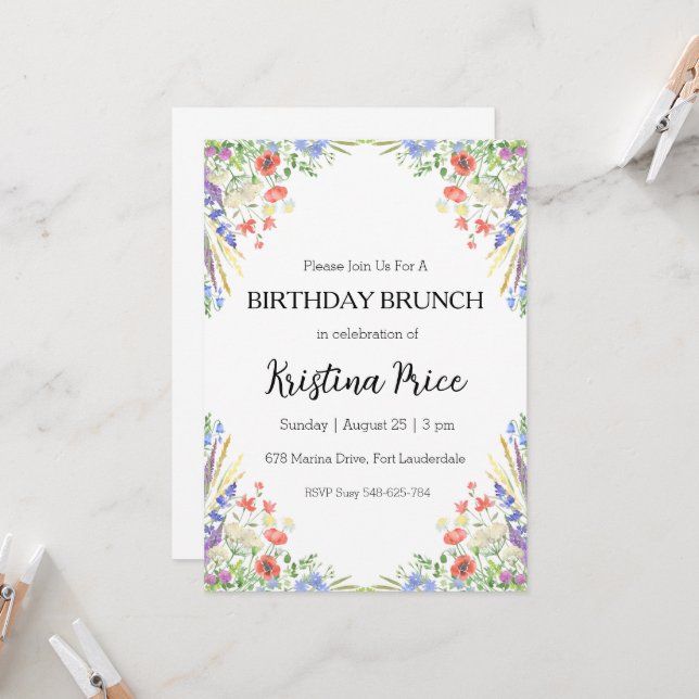 floral birthday brunch invitation (Front/Back In Situ)