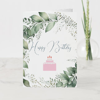Floral Birthday Brushed Blue Watercolor Card