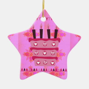 Floral Birthday Cake for Her/Girls Art Print Ceramic Tree Decoration
