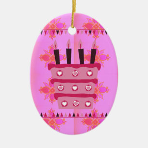 Floral Birthday Cake for Her/Girls Art Print Ceramic Tree Decoration