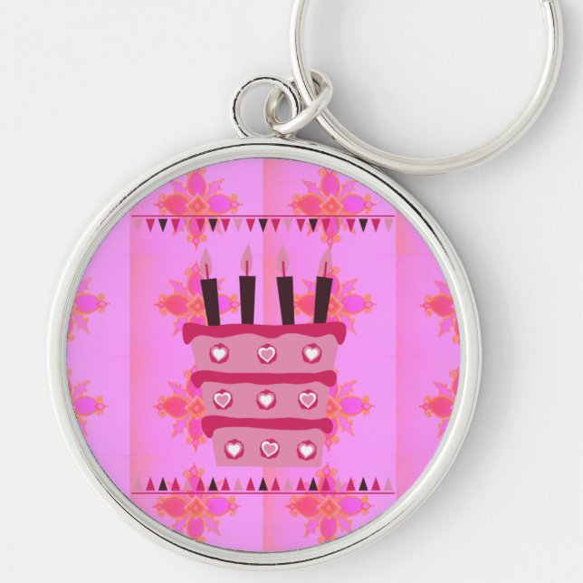 Floral Birthday Cake for Her/Girls Art Print Key Ring (Front)
