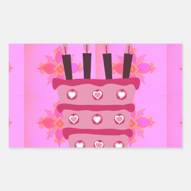 Floral Birthday Cake for Her/Girls Art Print Rectangular Sticker (Front)