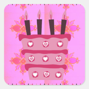 Floral Birthday Cake for Her/Girls Art Print Square Sticker