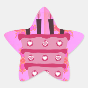Floral Birthday Cake for Her/Girls Art Print Star Sticker